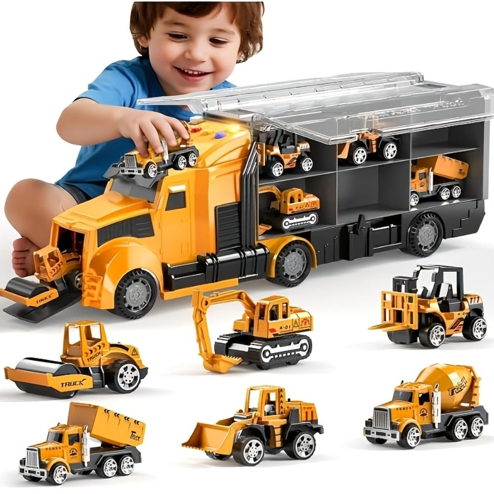 Vehicle Carrier Playset in Dinosaur Car or Construction Truck Style with Mini Vehicles and Storage — image 2