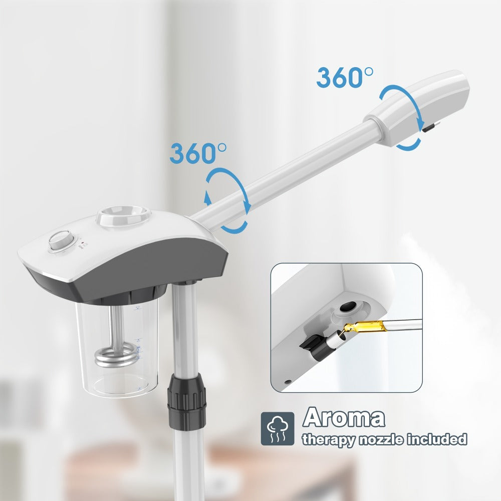 Rolling Facial Steamer with White Five-Wheel Stand, Removable 250 ml Tank and Preset Timer Controls — image 5