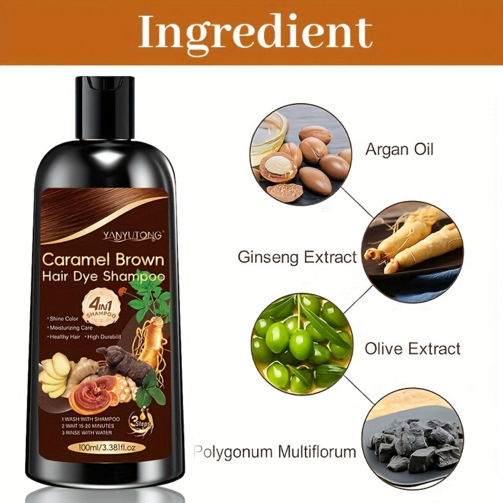 Hair Color Shampoo, YANYUTONG 4-in-1 Caramel Brown Two-Bottle Set with 3.38oz in Each Bottle — image 10