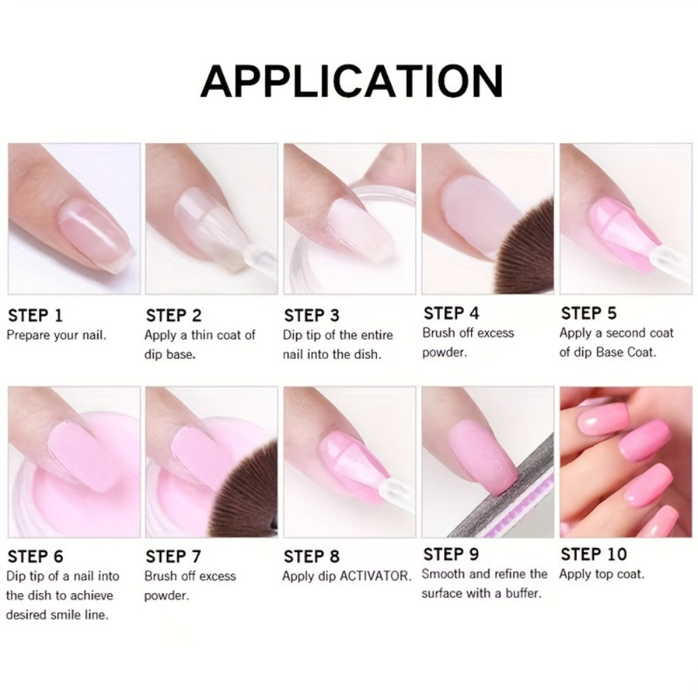 Dip Powder Nail Kit with YANYILIKE Label, Four Nude Gold Glitter Powders, Three 10ml Liquids and Four Tools — image 8