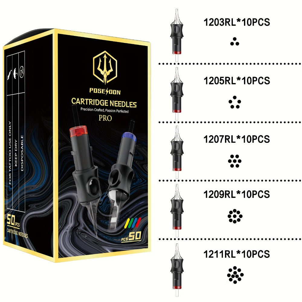 Tattoo Cartridge Needles with POSEIDON V5 Label, 50-Piece Mixed or Round Liner Pack Options — image 5