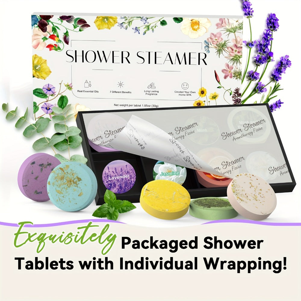 Shower Steamers Gift Set 6 Pcs Individually Wrapped – Natural Essential Oil Aromatherapy, for Bath Time, Home Spa and Persona