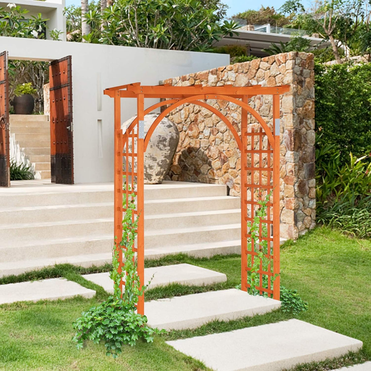 Teak Wood Pergola Arbor 85" Wedding Arch Garden Climbing Trellis for Garden, Patio and Yard Use — image 3