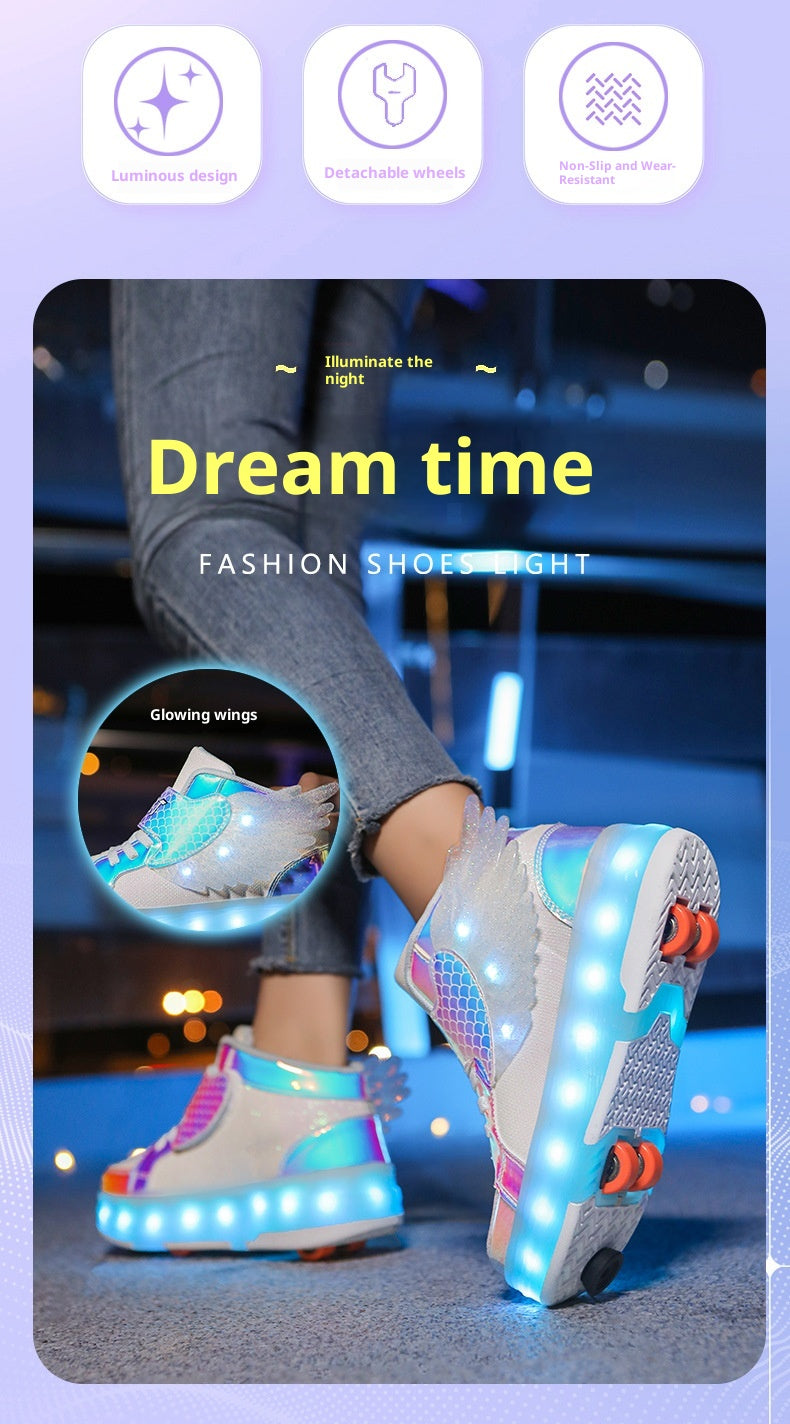 Children's Double-wheel Deformed Wings LED Luminous Rollerskate