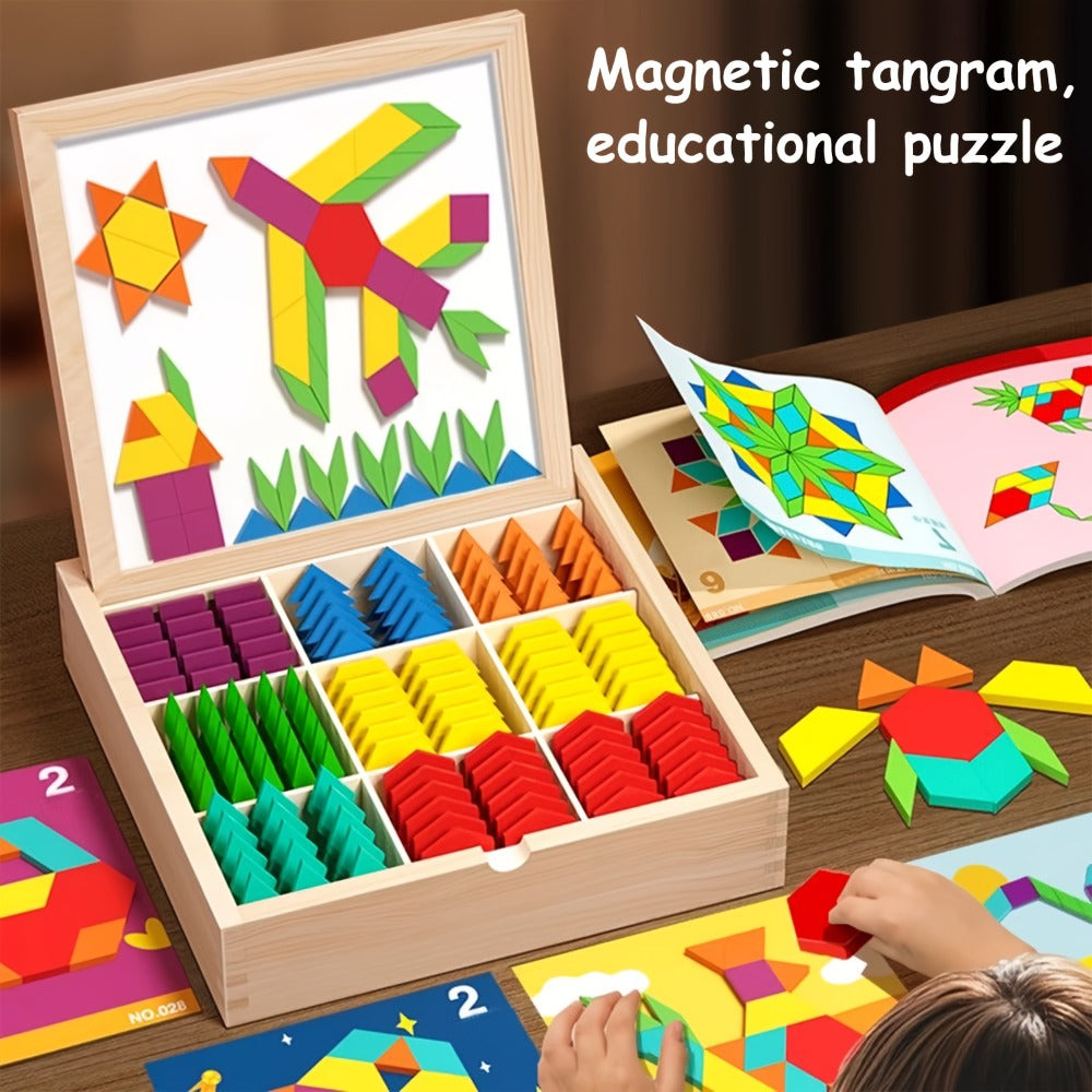 Magnetic Wooden Puzzle Blocks 128 180 220 Piece Set, Geometric Figures Cognitive Learning STEM Toy for Kids — image 11