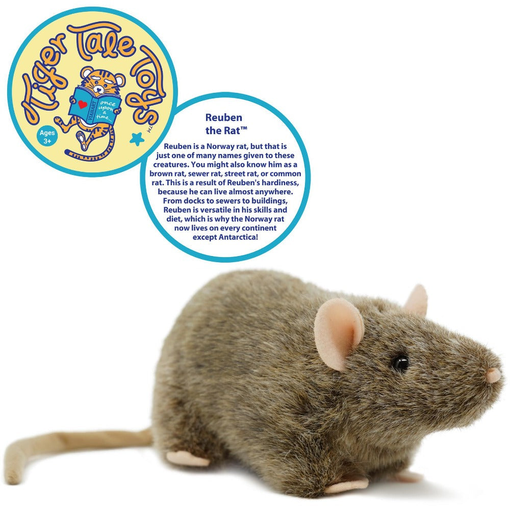 Plush Toy Reuben Realistic Brown Rat 7-Inch Stuffed Animal with Story Card for Character Display, Room Decor and Gift Present