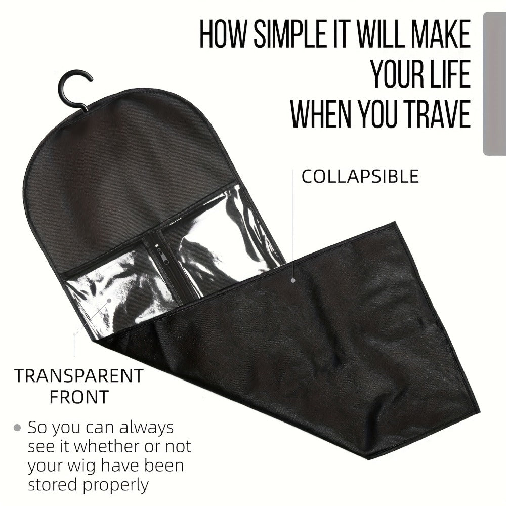 Hanging Wig Storage Bags, Six-Piece Black Set with Clear Front Panels, Zippers and Integrated Hangers — image 7