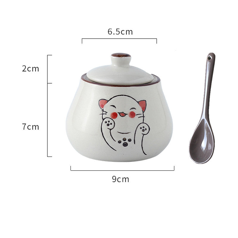 Ceramic Japanese Lovely Spice Jar Set With Spoon