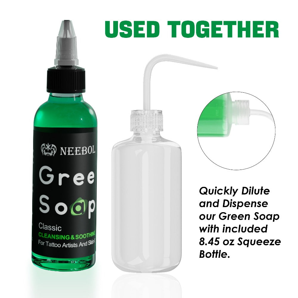 Tattoo Green Soap Cleaning Kit Neebol 8.5oz Concentrated Soap Squeeze Bottle Moisturizing Balm Cream Lint-Free Wipes Complete