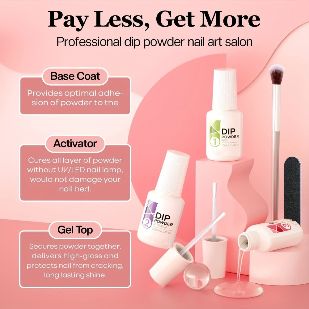 Dip Powder Nail Kit with NOCIS Label, Four Nude Gray Pink Powders, Three 10ml Liquids and Four Tools — image 4