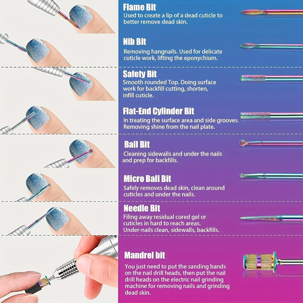 Nail Drill Bit Set Tungsten Steel & Ceramic Grinding Heads with Storage Box for Gel Removal Nail Enhancement — image 3