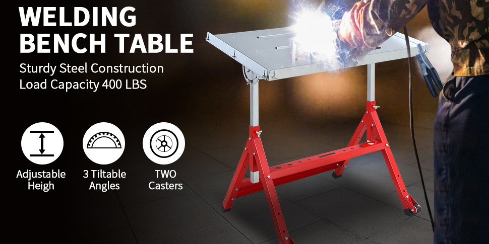 Steel Workbench with Wheels, Portable Welding Table Height-Adjustable 30"x20" Heavy Duty Steel Work Table for Garage Workshop