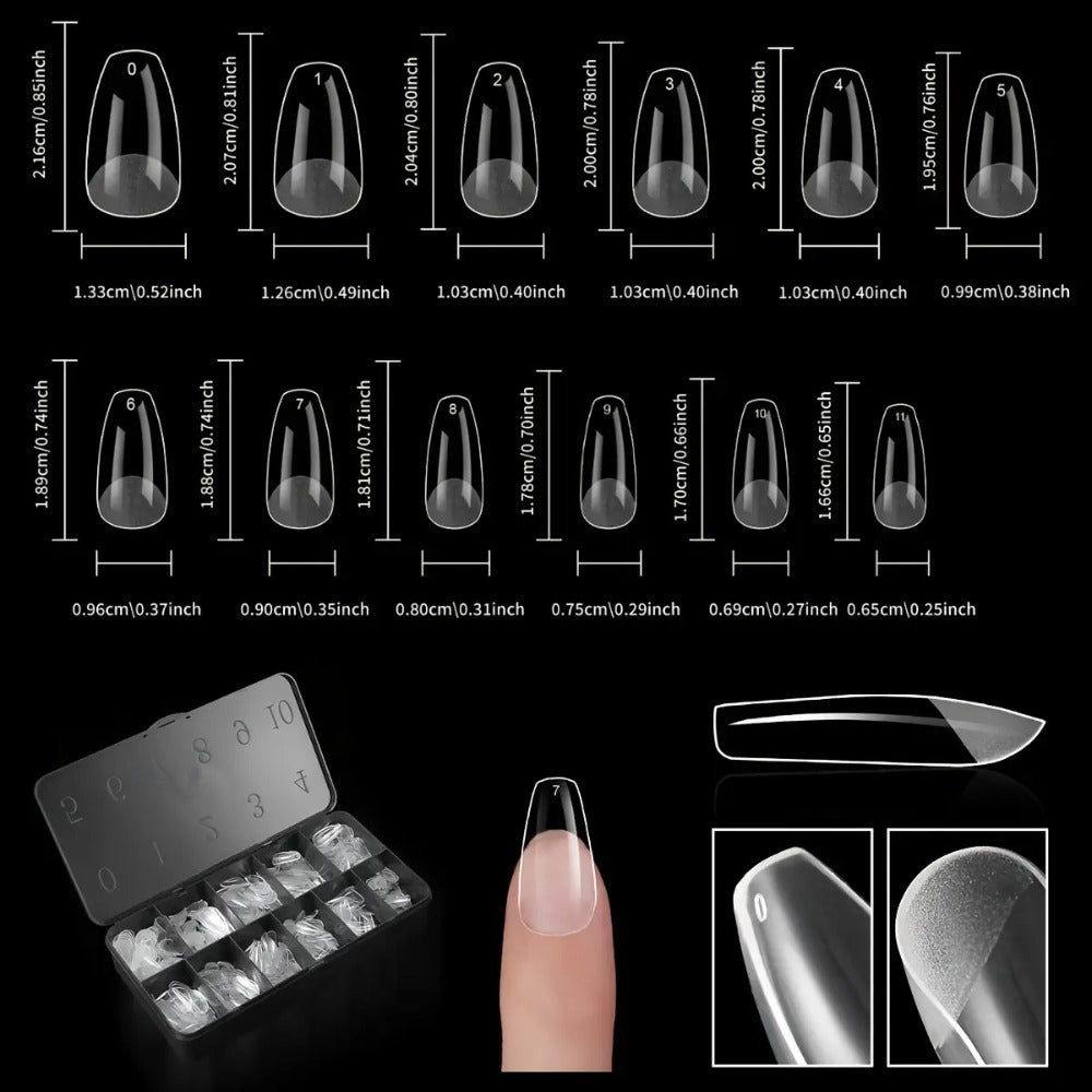 Gel Nail Tips 600 Pieces Clear Crystal Full Cover Nail Extensions – Almond Oval Coffin Stiletto Square Short Medium Long Soft