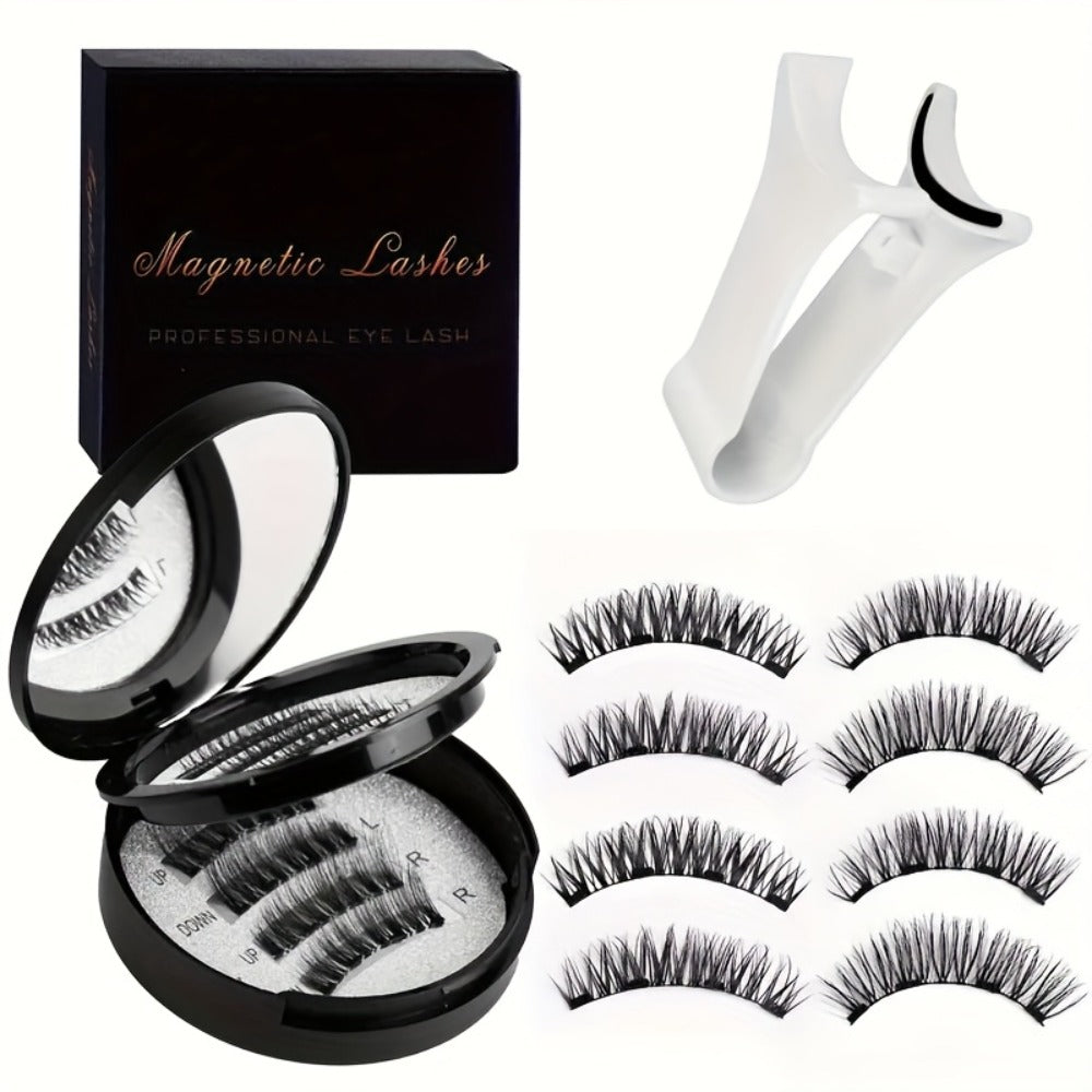 Waterproof 3D Magnetic Lashes 8Pcs Reusable Double Strip False Eyelashes Set with Clips & Glue – Natural Look for Women, Dail