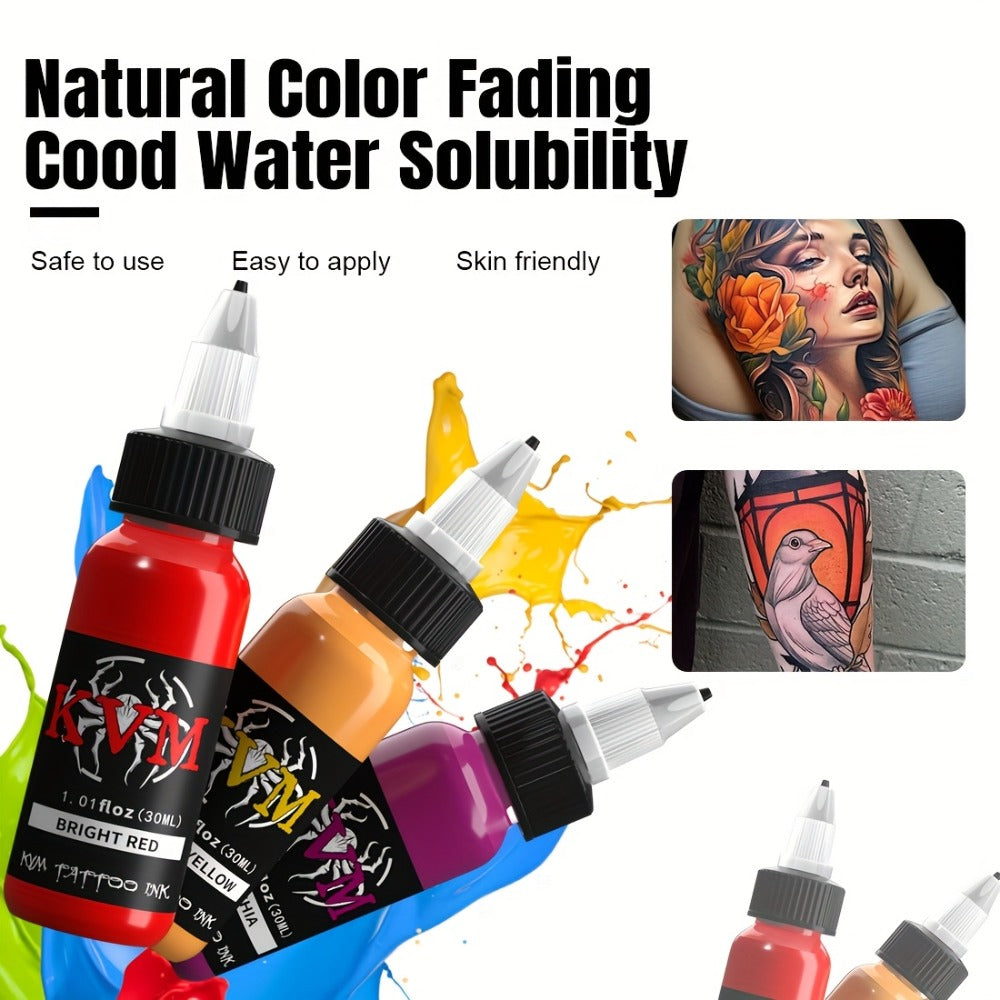 Tattoo Ink 7- or 14-Color Set with 1oz 30ml Bottles and Three Palette Configurations with Item-Specific Color, Capacity and B