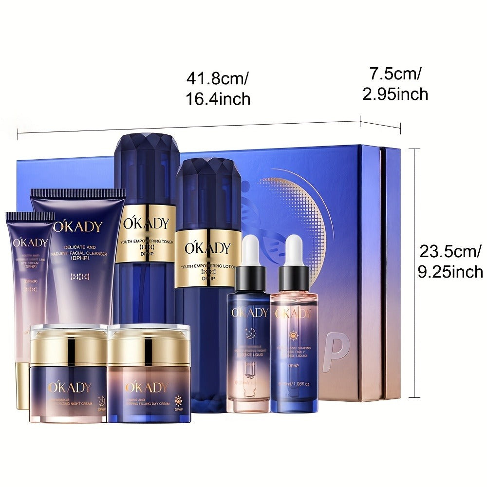 Skincare Set with OKADY Label, 8 Collagen and Hyaluronic Acid Product Items in Blue Gold Gift Box — image 4