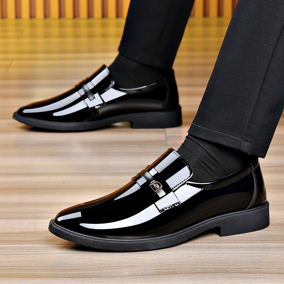 Dress Leather Shoes With A Mirror Like Slip On Design