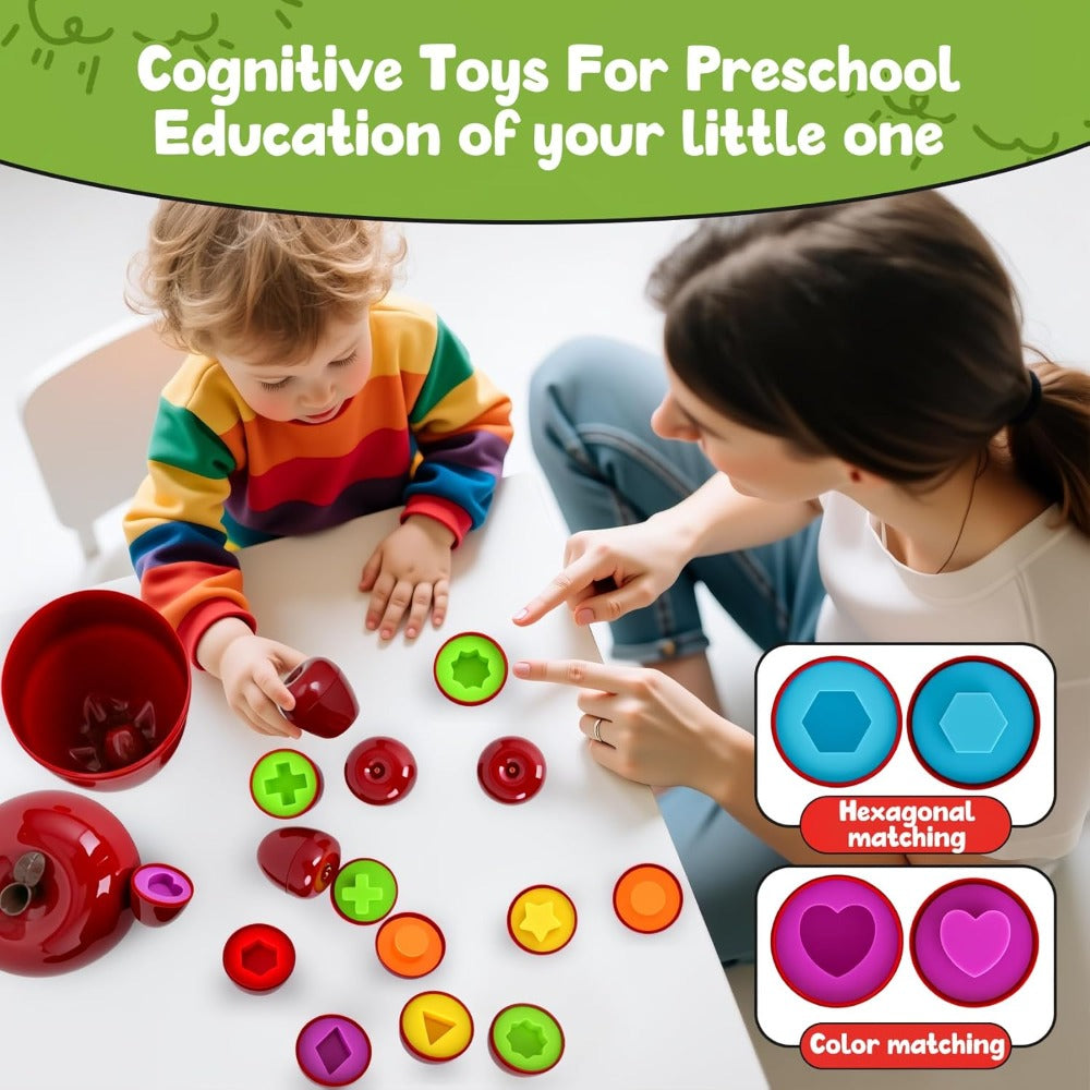 Apple Shape Sorter Toy for Toddlers Ages 10M-3 Years, Geometric Color Sorting Matching Game — image 14