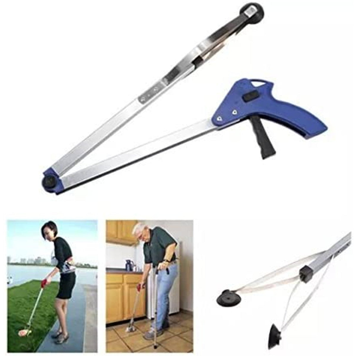 32-Inch Foldable Reacher Grabber 2-Pack with Aluminum Extenders, Rubber Suction Cup Grippers and Ergonomic Handles — image 4