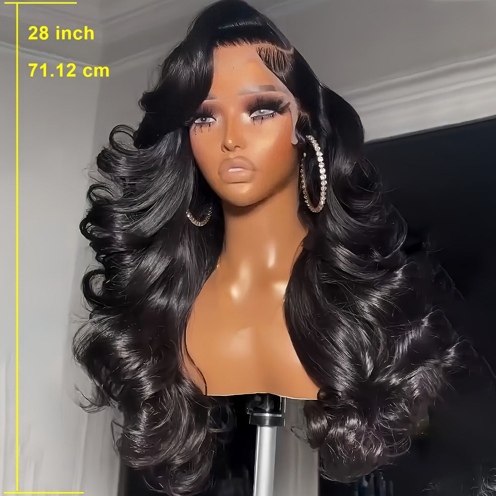 13x4 HD Lace Front Body Wave Synthetic Wig 250% Density Glueless Natural Black Crimson, for Home, Travel and Salon Hair Styli