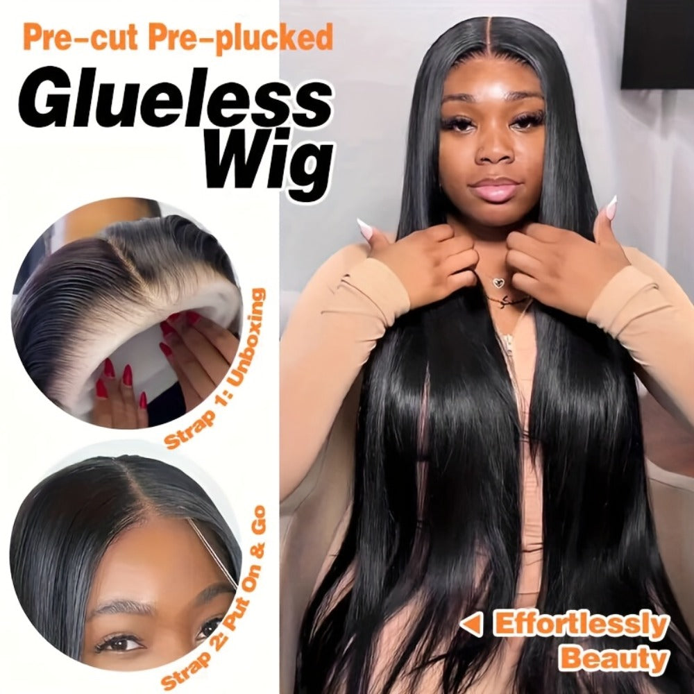 Wig Bone-Straight Glueless Human Hair in Natural Black, 10-34 Inch Options with Pre-Cut 6x4.5 Lace — image 5