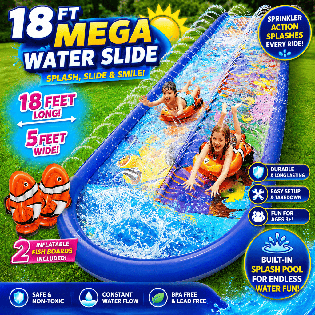 18FT Dual Lane Backyard Water Slide for Kids, Lawn Slip Slide with Built-In Sprinkler, Splash Pad Finish — image 2
