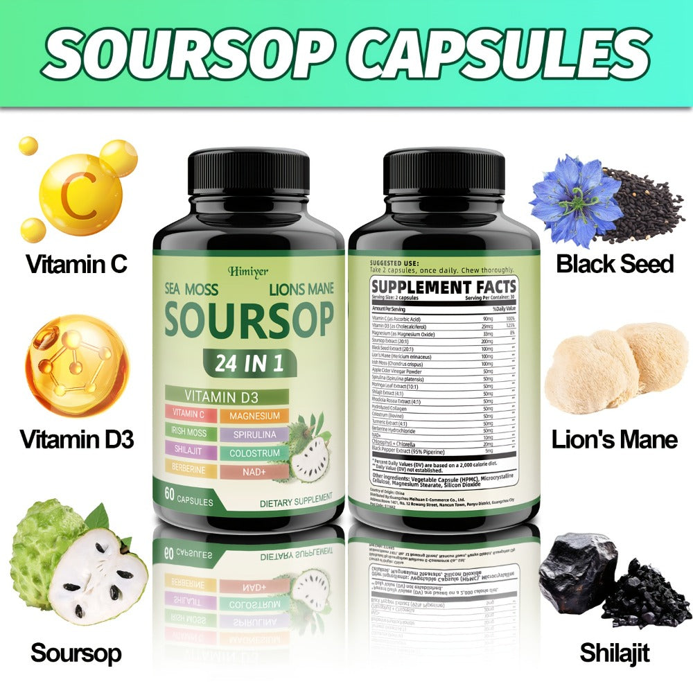 Soursop Capsules Advanced Herbal Supplement with Shilajit, Irish Moss, Berberine & NAD+, Immunity — image 8