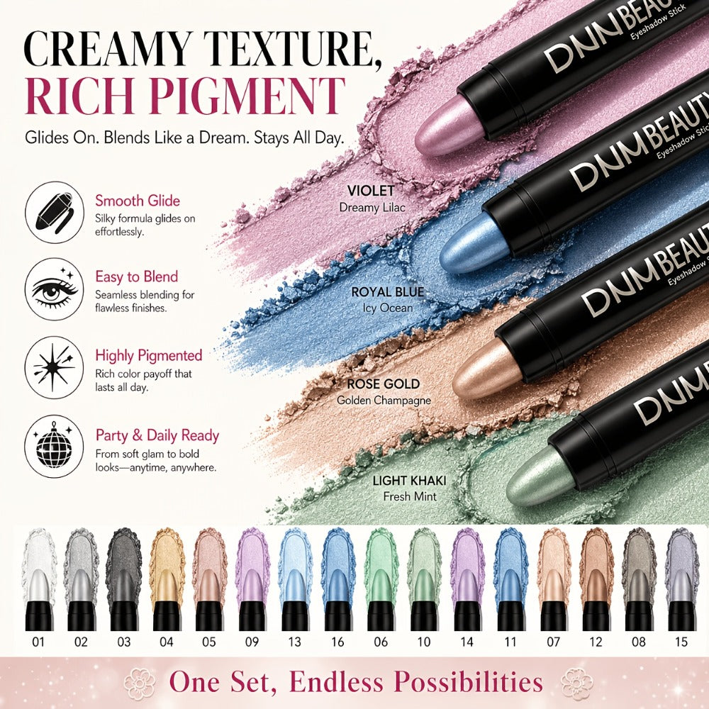 Highly Pigmented Eyeshadow Stick Set 16 Colors Waterproof Matte & Shimmer Eye Makeup Pencil Kit — image 13