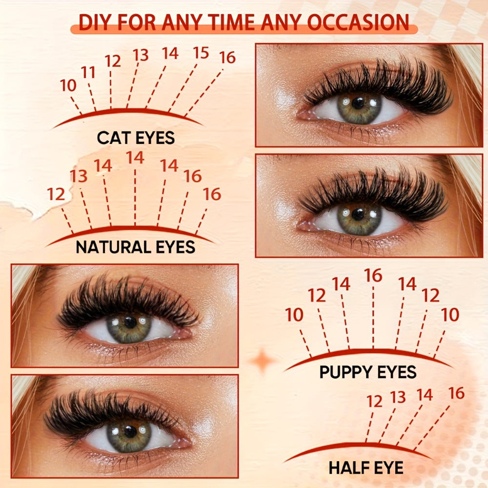 100D Volume Cluster Lashes DIY Individual Lash Extension Kit – Soft Reusable Single Clusters for Full Thick Dramatic Lash Loo