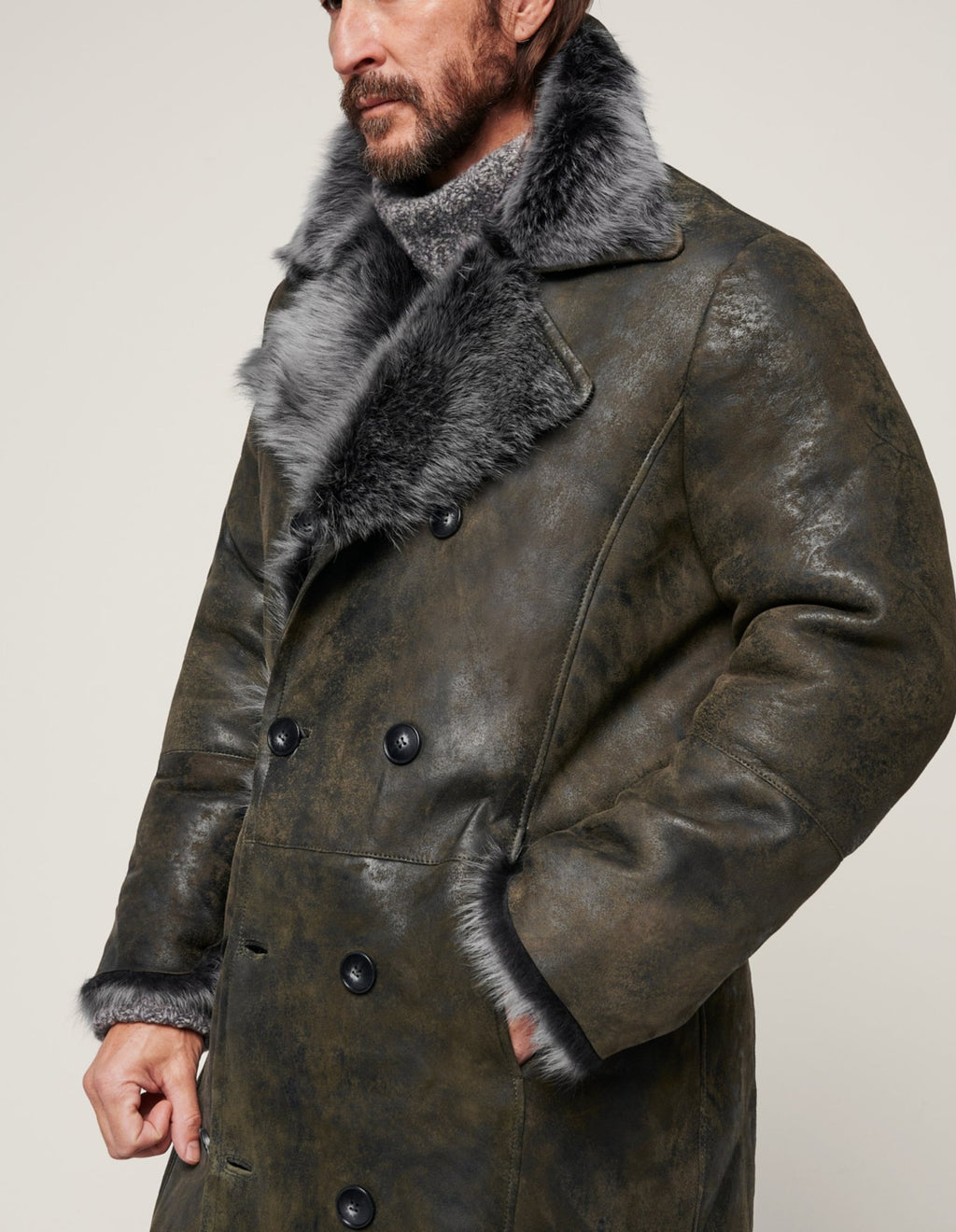 Double-breasted Wide Lapel Long-haired Men's Long Fur Coat