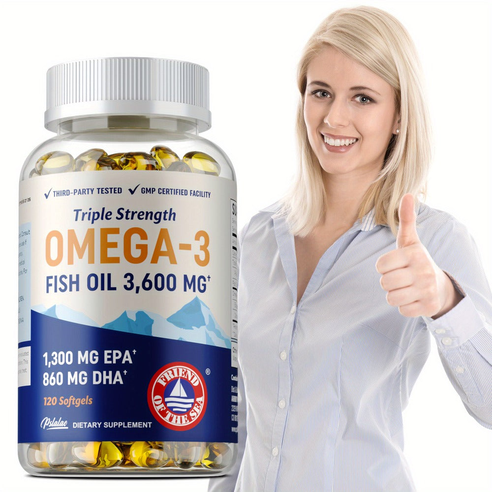 Triple Strength Omega 3 Fish Oil 120 Capsules with High EPA & DHA for Eye, Brain & Heart Health, Joint & Immune Support for M