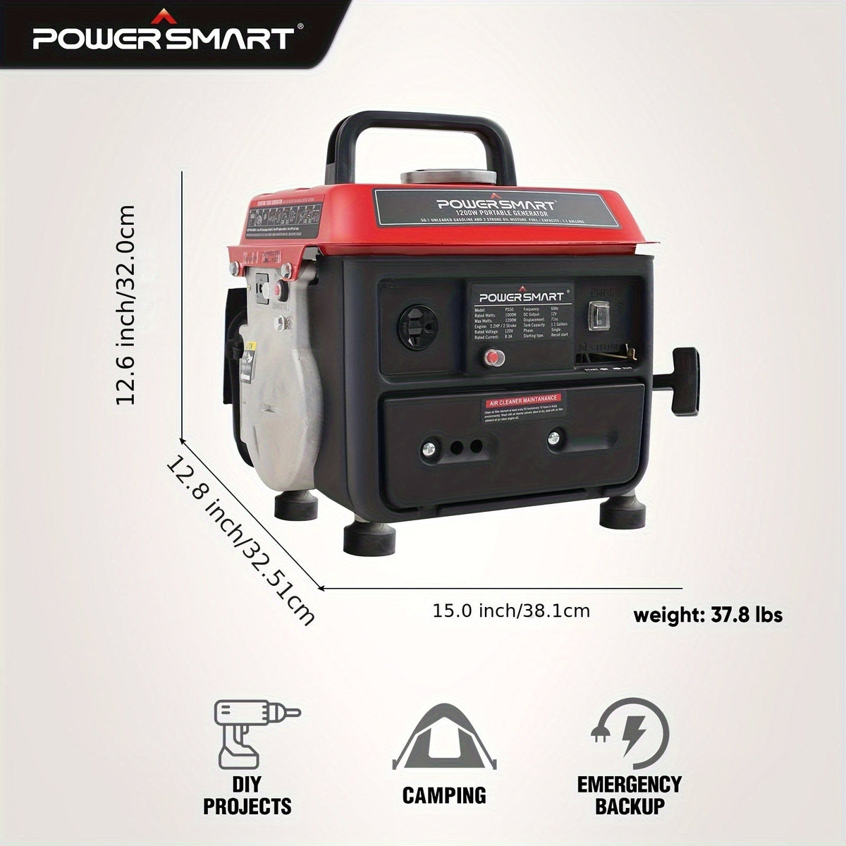 Portable Generator 1200W 2-Stroke Low Noise - Compact Gas Powered Generator for Camping, Job Sites — image 1