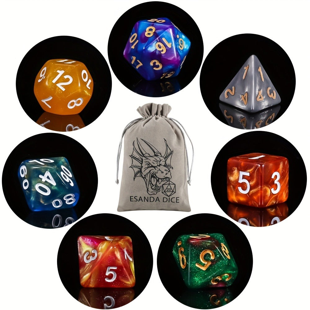 DND Polyhedral Dice Set 141pcs – 20 Complete 7-Die Sets for D&D RPG Tabletop Games, Includes Velvet Bag, Acrylic Multi-Color 