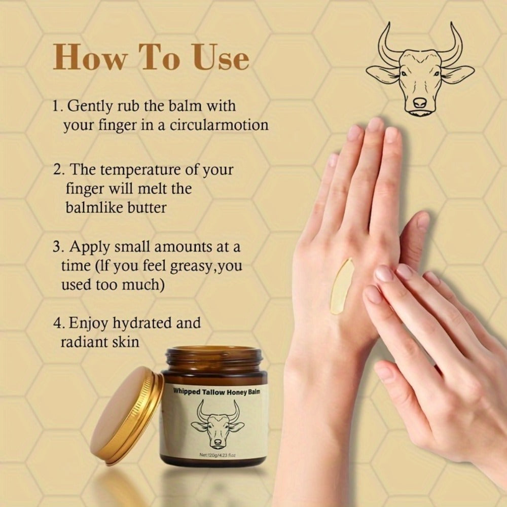 Whipped Beef Tallow Balm for Face & Body 4oz – Grass-Fed with Honey, Natural Non-Greasy Deep Moisturizer for Dry & Sensitive 
