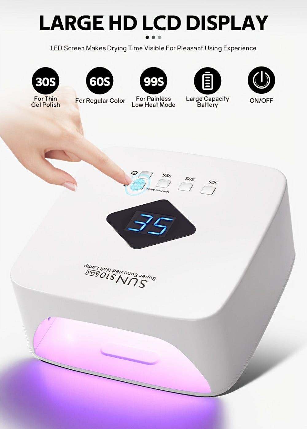 Rechargeable UV LED Nail Lamp 30 Beads, Professional Gel Nail Curing Light Cordless with 3 Timer Settings — image 12