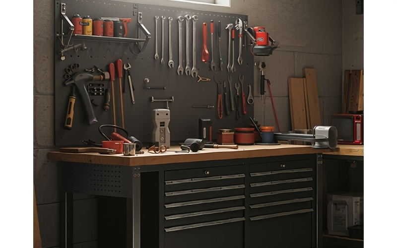 Adjustable 28–40-Inch Wood-Top Workbench in 60- or 96-Inch Widths with Pegboard, Wheels and Power Strip — image 19