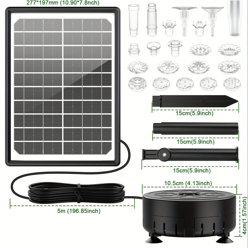 LED Solar Fountain Pump with 10W Separate-Panel and Round Disc Options, Eight Lights and Spray Fittings — image 5