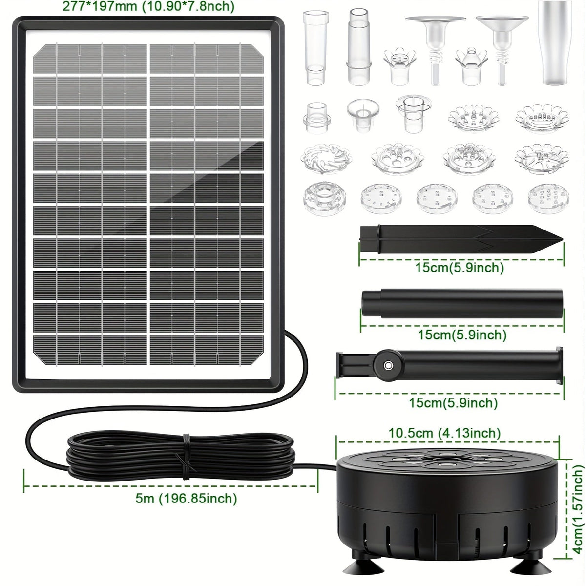 LED Solar Fountain Pump with 10W Separate-Panel and Round Disc Options, Eight Lights and Spray Fittings — image 5