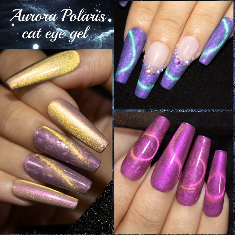 Gel Nail Polish 6-Piece 9D Aurora Magnetic Cat-Eye Set with Pearl-Shell Glitter Effect and UV/LED Soak-Off Cure — image 7