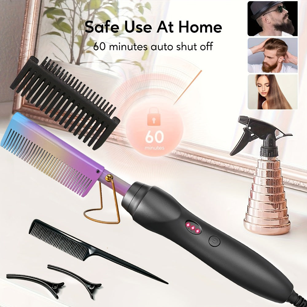 Electric Press-Comb Hair Straightener in Pink, Gold, Black, Gradient or Avocado Green with Corded Handle — image 10