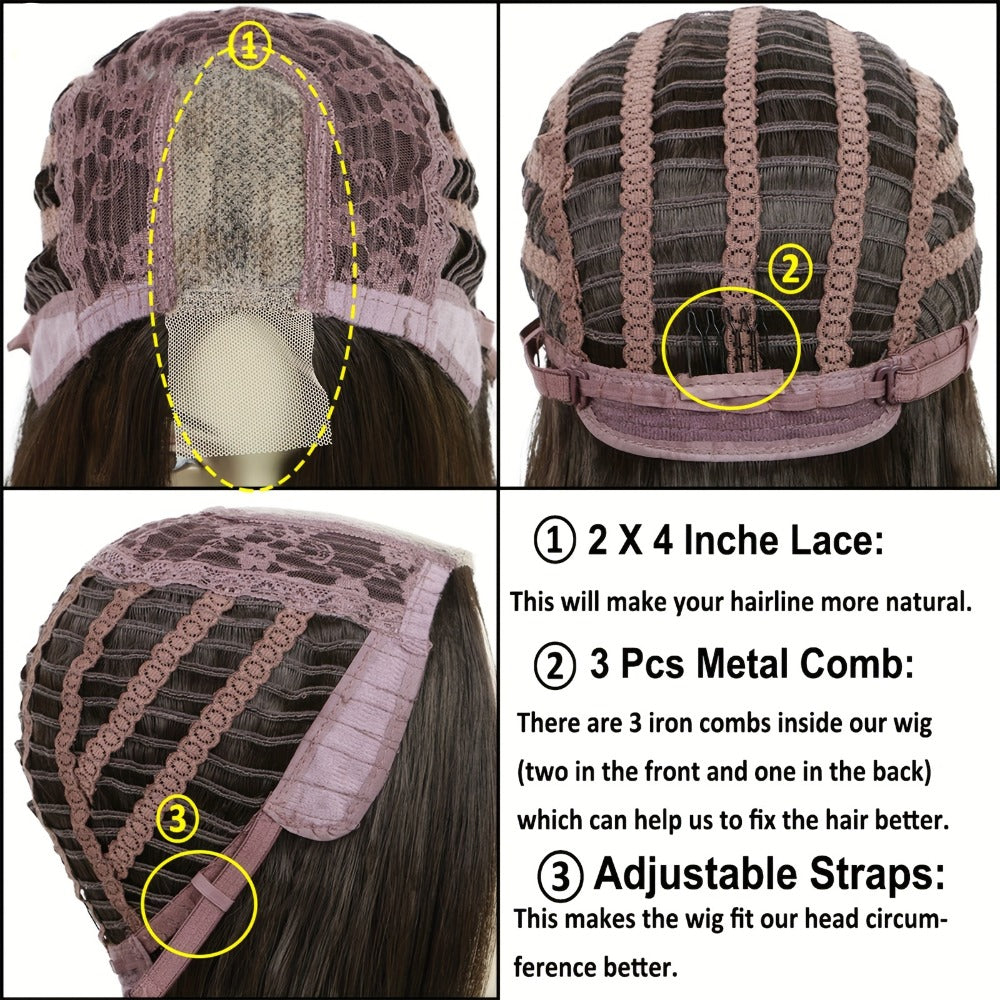 Synthetic Wig 13x2 U-Part Lace Front Straight Bob, 12-Inch Ombre Black-Brown for Daily Styling — image 7