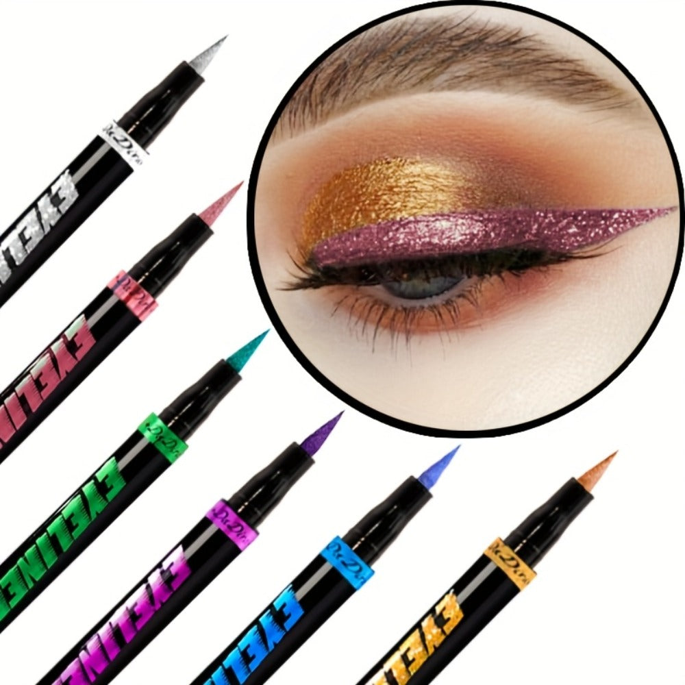 Colored Eyeliner Pencil Set with Six Shades in Blue, Purple, Green, Pink, Black and Gold-Tone Looks — image 14
