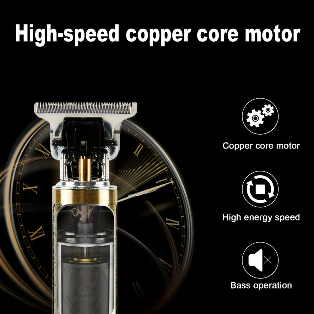 Hair Clippers & Trimmers Vintage Gold T-Blade Model with LCD Display, USB Charging and Three Etched Designs — image 15