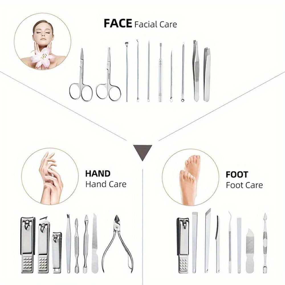Manicure Pedicure Set 26pcs Pink Stainless Steel – Precision Nail Clippers Cuticle Nipper & Dead Skin Scissors 45° Blade Prof