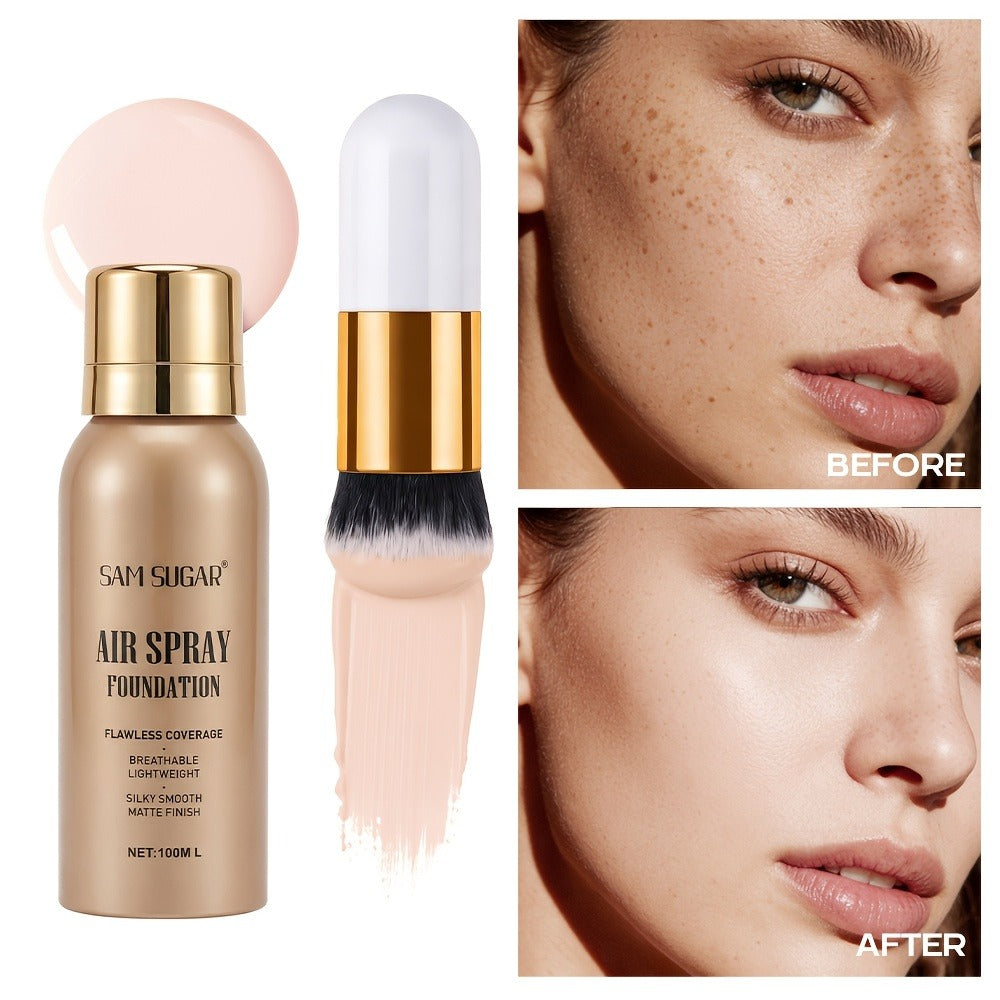 Waterproof Matte Foundation Spray Powder with Brush Set for Women – Sweat-Proof Long-Lasting Full Face Coverage Natural Finis