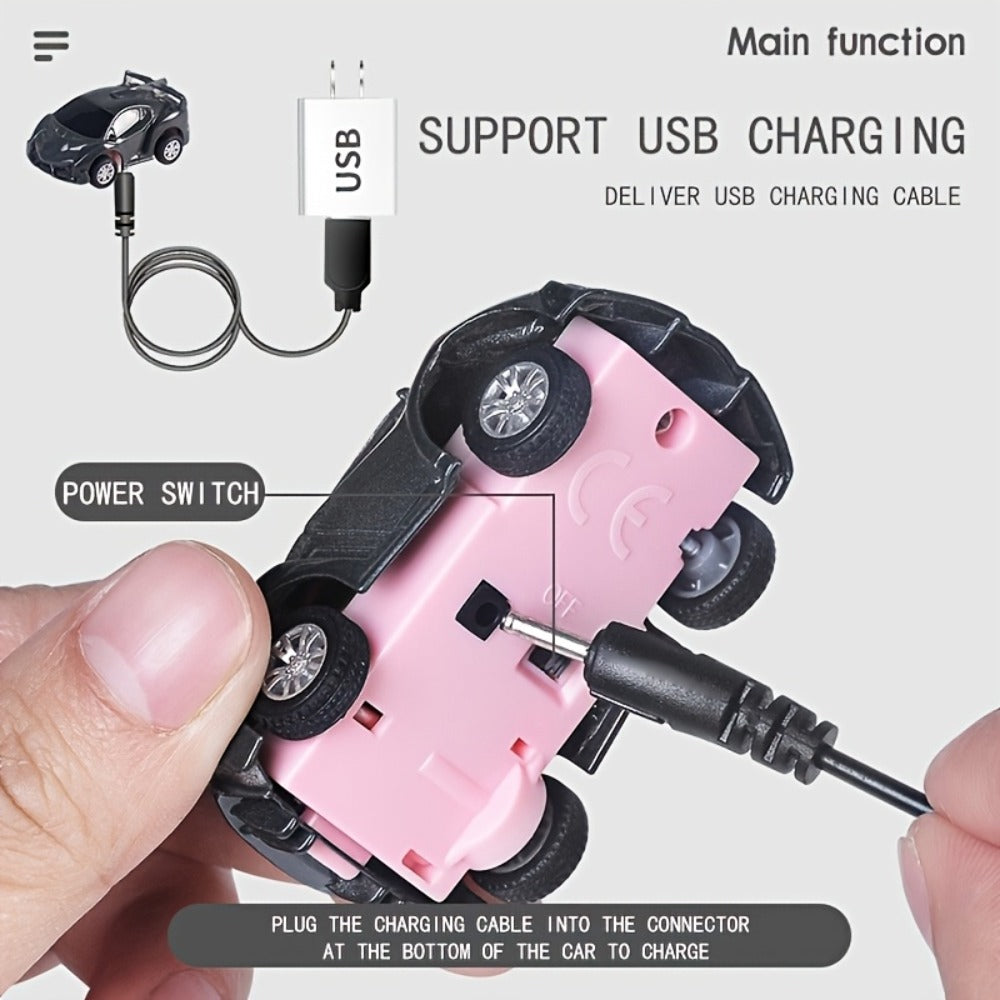 Alloy Metal RC Sports Car for Kids with Flashing LED Lights, 2.4GHz USB Rechargeable Push Button Remote Control Toy Car — ima