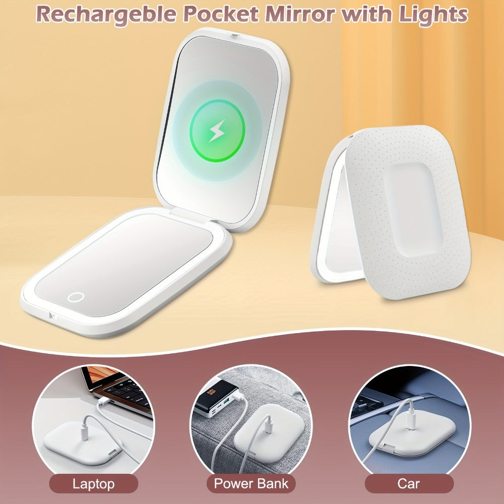 10X LED Lighted Compact Mirror USB Rechargeable 1X 10X Magnification Dimmable 3-Color Touch Screen – Double Sided Portable Tr