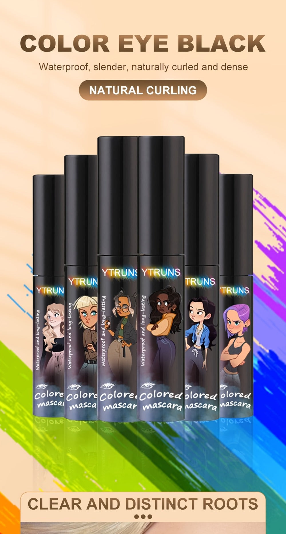 YTRUNS Colored Mascara in Six Shades from White and Brown to Black, Green, Blue or Purple with Curved Wands — image 14