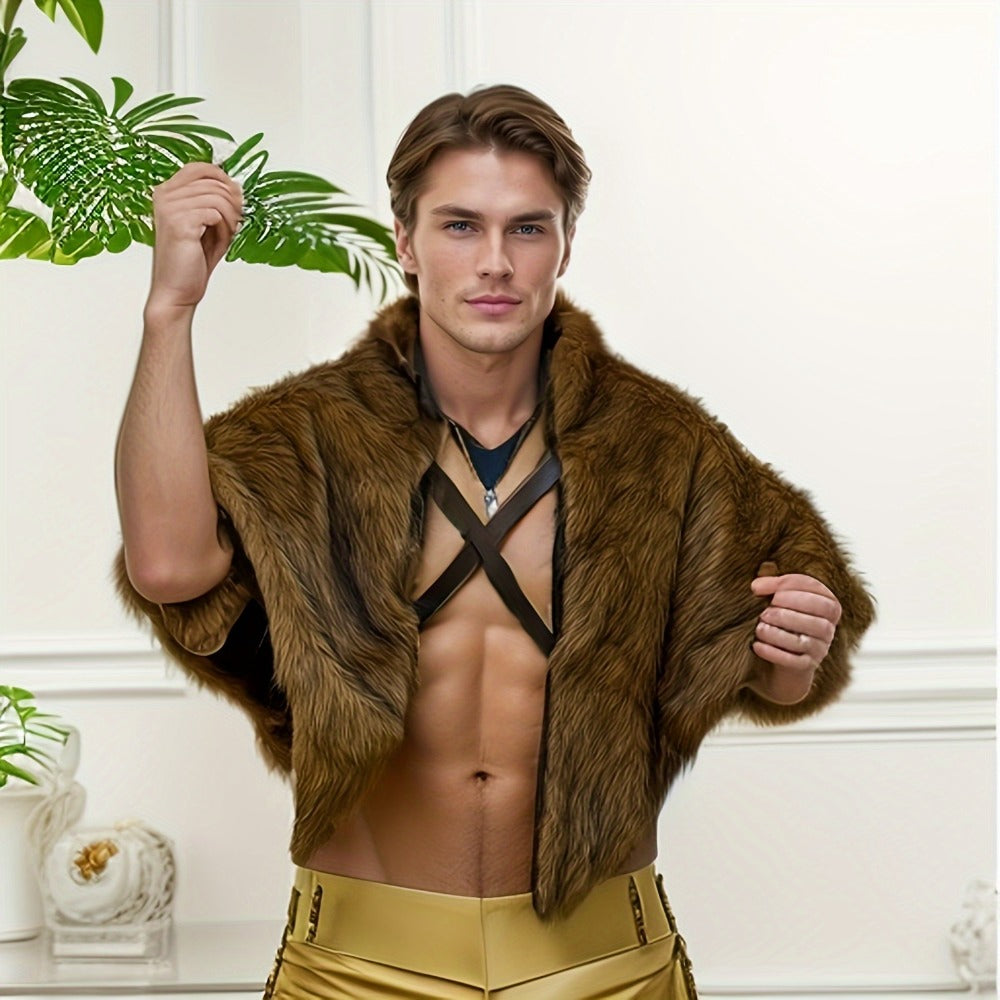 Viking Wolf Fur Cloak & Medieval Mantle with Crossed Chest Straps – Faux Fur Shoulder Wrap for Men & Women — image 4