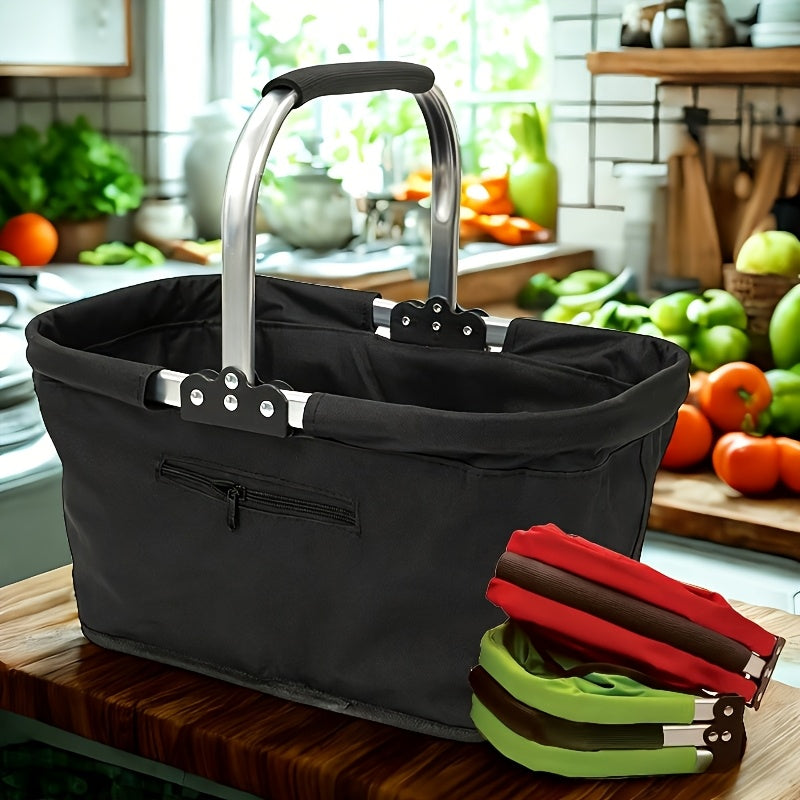 Foldable Insulated Picnic Tote Basket with Oxford Cloth Body, Aluminum Frame and Zippered Pocket — image 2